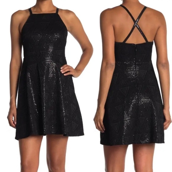 GUESS Sequin Fit & Flare Skater Dress Size 2, BLACK- NWT - Picture 3 of 4
